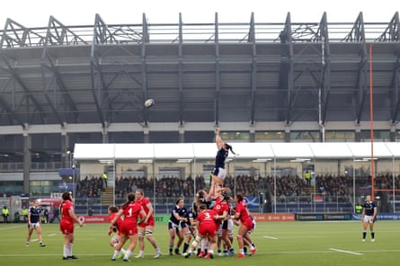 Scotland’s Evie Gallagher jumps for a lineout during the Women’s Six Nations match at the Hive Stadium in March