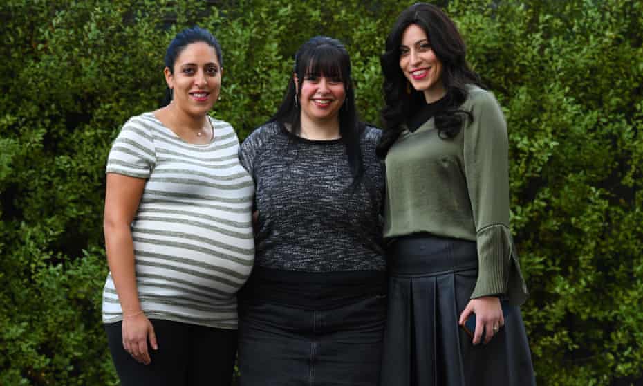 Sisters Elly Sapir, Dassi Erlich and Nicole Meyer in Melbourne on Wednesday morning. They are among the alleged victims of former Australian principal Malka Leifer, who an Israeli court has ruled is mentally fit to be extradited to Australia.