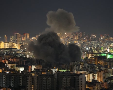 Smoke rises after an Israeli airstrike in Dahiyeh, Beirut’s southern suburbs, on Thursda