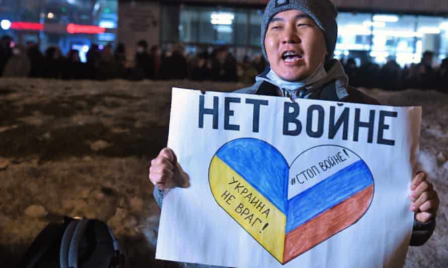 An anti-war protester in Moscow