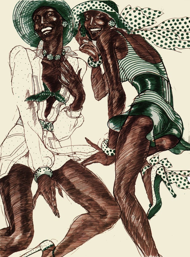 Carol LaBrie in one of Lopez’s illustrations, Italian Vogue, 1971. LaBrie was the first black model on the cover.