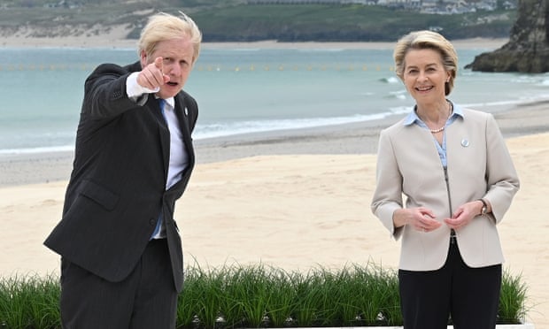 Boris Johnson with the president of the European Commission, Ursula von der Leyen, at the G7 summit in Carbis Bay, Cornwall, England.
