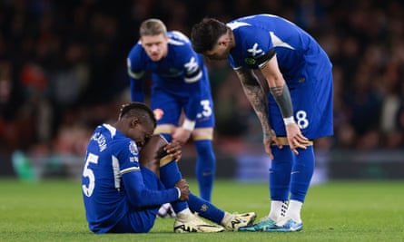 Dejected Chelsea players after April’s 5-0 defeat at Arsenal.