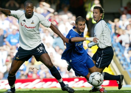 Happy Mutu day, Chelsea. But where have all the gifts gone 20 years on? | Chelsea 5 Adrian Mutu (centre) evades Tottenham's Mauricio Taricco and Anthony Gardner during Chelsea’s 4-2 win on 13 September 2003