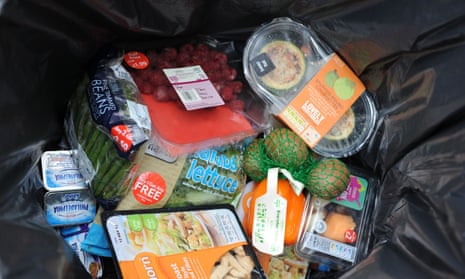 Out of date and unopened food thrown away in a dustbin. Nearly 100m tonnes of Europe’s food is wasted each year. 