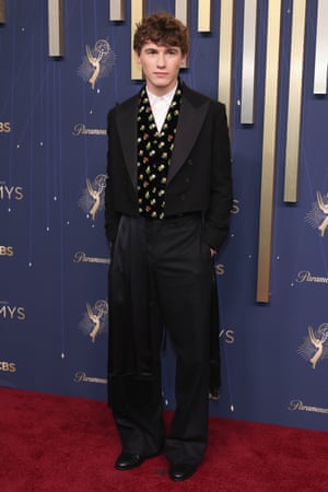 White Lotus’s Sam Nivola wears a full tux with tails and a floral waist-coat from Dior, who this year appointed a new creative director, Jonathan Anderson
