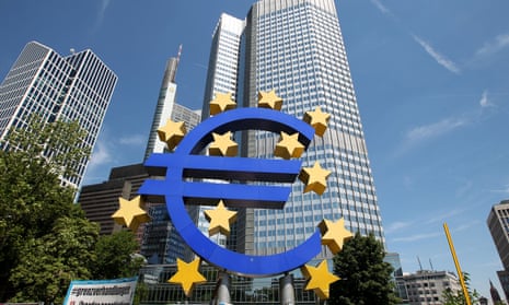 The euro logo in front of the European Central Bank in Frankfurt.