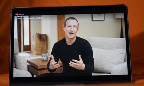 Facebook CEO Mark Zuckerberg delivers the keynote address during a virtual event on 28 October.