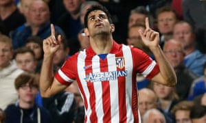 Atlético Madrid had shirt sponsorship from Azerbaijan in the past. Here Diego Costa celebrates a goal against Chelsea in 2014.