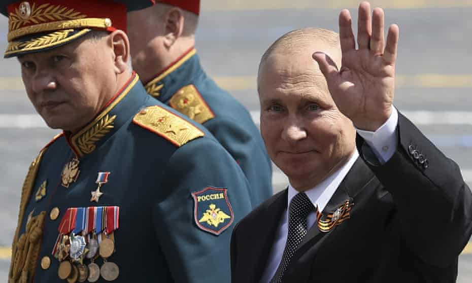 Vladimir Putin and defence minister Sergei Shoigu in Red Square after 2020’s Victory Day military parade.