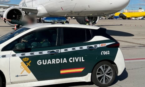 A vehicle of the Spanish Civil Guard is seen during the detention of the UK national Richard Masters, at the request of US authorities, at the Adolfo Suárez Madrid-Barajas airport.