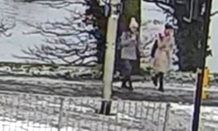 Grainy CCTV footage appears to show Eliza and Henrietta Huszti walking along the path at about 2.50pm on 6 January.