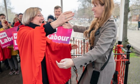 Labour's deputy leader Angela Rayner congratulates Chester's new MP Samantha Dixon