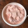 David Lebovitz adds lemon juice to his strawberry and sour cream ice-cream.