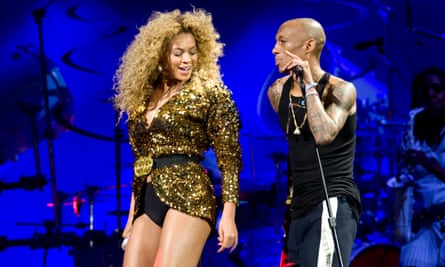 Tricky appears on stage with Beyoncé at the 2011 Glastonbury festival