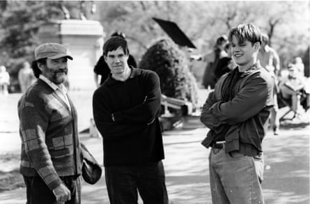 On the set of Good Will Hunting with Gus Van Sant and Matt Damon.