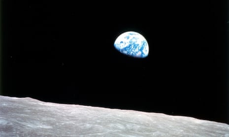 Earthrise over the moon, photographed on Christmas Eve 1968 from Apollo 8 by William Anders.