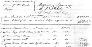 In the photo, an inventory of probate 'Kansas, Willis and Probate Records, 1803-1987' obtained by Ancestry.com.