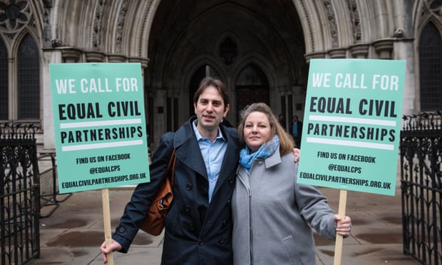 Charles Keidan and Rebecca Steinfeld outside the Royal Courts of Justice on 21 February 2017.