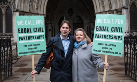 Charles Keidan and Rebecca Steinfeld outside the Royal Courts of Justice in London