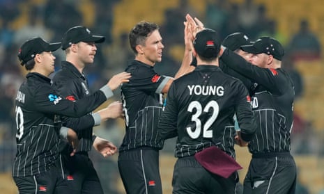 New Zealand’s Trent Boult celebrates after dismissing Afghanistan’s Ibrahim Zadran.