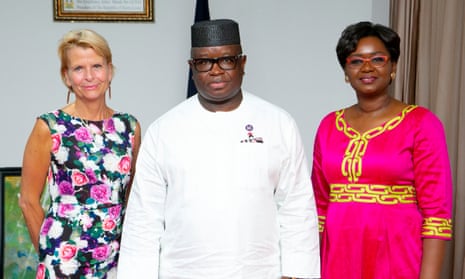 President Julius Maada Bio with Åsa Regnér (left), deputy executive director of UN Women, and Oulimata Sarr, regional director of UN Women West and Central Africa at State House, Freetown, Sierra Leone