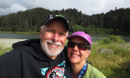 Campbell and his wife, Susan, at the finish of the Mendocino Coast 50km race in California, 2016.