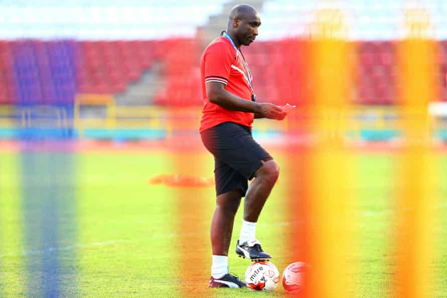 Sol Campbell at a Trinidad and Tobago training session in March. He is working with them as an assistant coach.