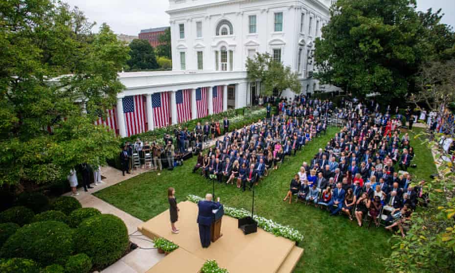 The White House Rose Garden event to celebrate Amy Coney’s Barrett’s supreme court nomination has been linked to numerous cases of coronavirus.