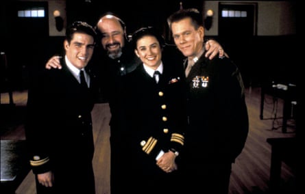 Rob Reiner on the set of A Few Good Men with Tom Cruise Demi Moore and Kevin Bacon.
