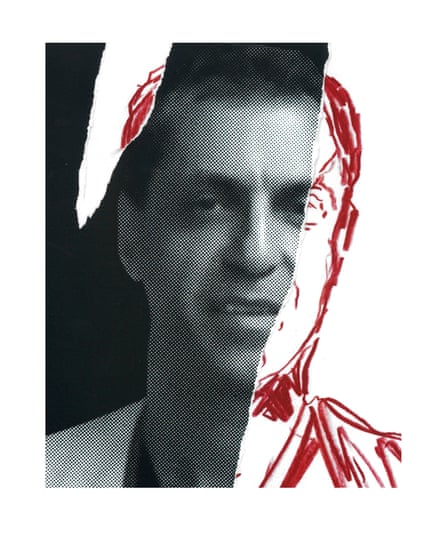 Photo of a middle-aged Arab man that is partly a sketch