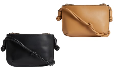 One black and one tan knotted strap cross body bag