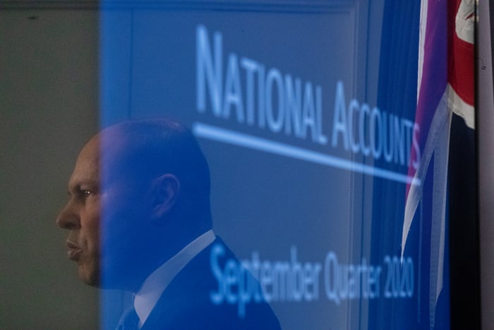 Thge Treasurer Josh Frydenberg at a press conference called to discuss the National Accounts figures for the September quarter released today in the Blue Room of Parliament House,
