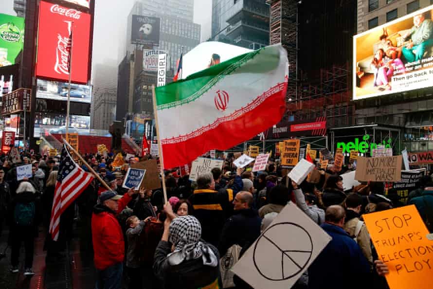 Protesters march through Times Square in New York.