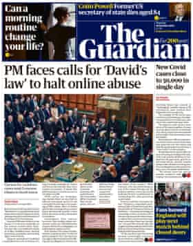 Front page of The Guardian, October 19, 2021
