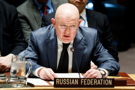 Vassily Nebenzia addresses the UN security council meeting called by Russia in response to the escalating situation in Syria.