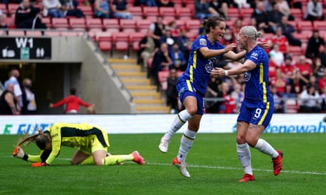 Chelsea’s Jessie Fleming celebrates scoring their side’s sixth goal of the game.