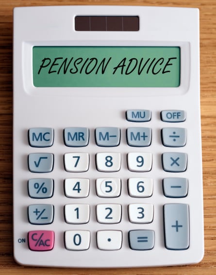 Pension advice on a calculator screen.
