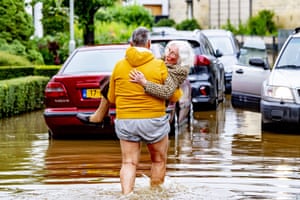 South Limburg, Netherlands: The fire brigade helps evacuate people from their flooded homes.