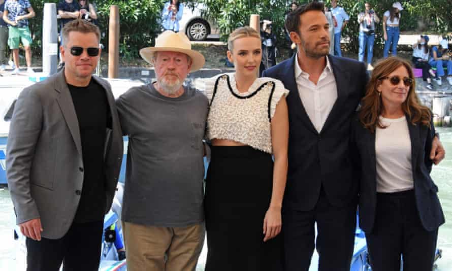 From left: Matt Damon, Ridley Scott, Jodie Comer, Ben Affleck and Nicole Holofcener at the Venice film festival.