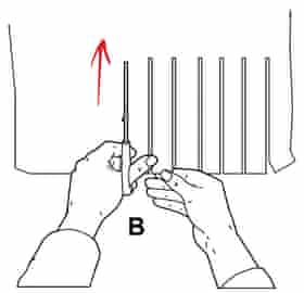 Step B: cut a fringe in strips 2cm apart, 14cm in length.