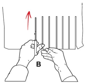 Step B: cut a fringe in strips 2cm apart, 14cm in length.
