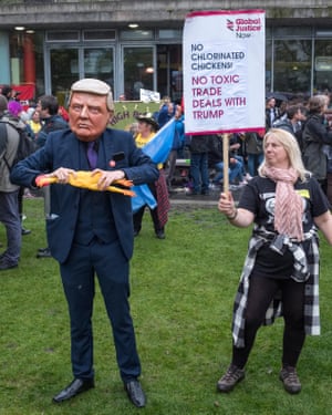 A protest against US chlorinated chicken outside the Conservative party conference in Manchester last October.