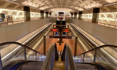 An empty Washington Metro station ... in A Song for a New Day, gatherings are forbidden due to terrorist attacks and viral plagues. 