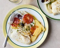 Rosie Healey's baked hake, blood orange, fennel and potato.