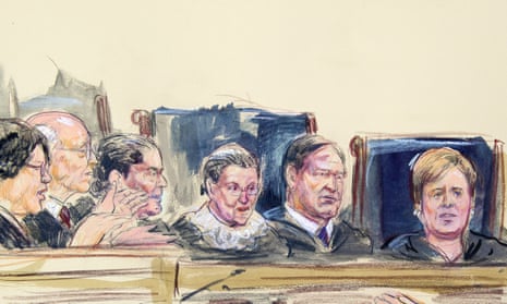 The US supreme court hearing on same-sex marriage in 2015 featured three female judges, including Ruth Bader Ginsburg, centre.