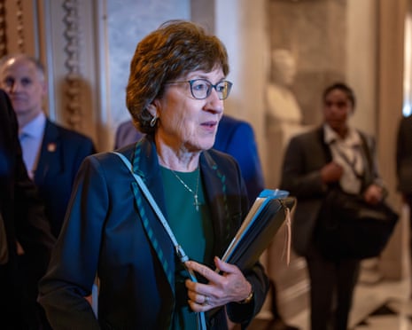 Susan Collins departs the chamber at the Capitol in Washington, 24 July 2025.