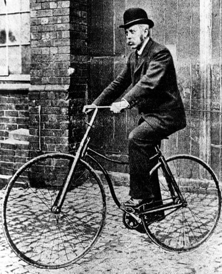 James Starley’s nephew, John Kemp Starley, on a Rover cycle in the 1870s.