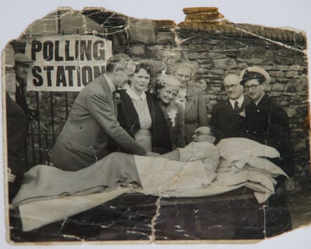 Louisa Dunne, in hat and rosette, pictured with first husband Ted Parker who was on leave from Southmead hospital to vote in 1945 election.