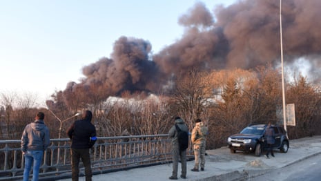 Smoke rises over Lviv as Russian missiles hit aviation repair plant – video